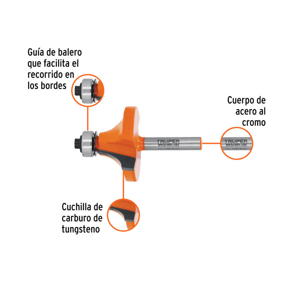 Fresa Truper BROU-RD1-1/2X 1-1/2 Corte Redondo + Balinera