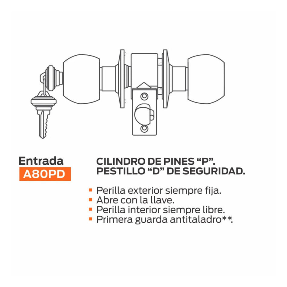 Cerradura A80PD Segurex Jupiter Negro Mate Entrada Principal